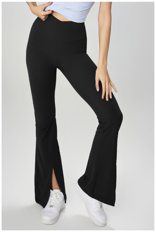 Front Split High Waisted Hem Flared Yoga Pant